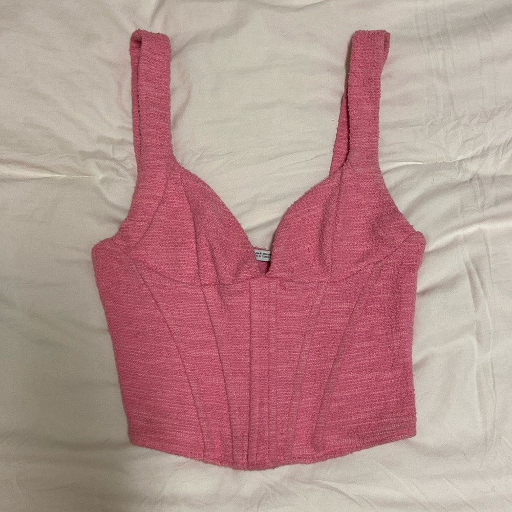 Zara Pink Tweed Boucle Bustier Corset Top